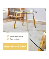 Streamdale Furniture Table and chair set.a Modern Minimalist Style Round Clear Tempered Glass Table with Metal Legs.Paired with white chairs with Mode