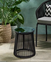 Modern Moonstone Rope-Wrapped Side Table With Tempered Glass Top