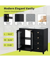 36-inch bathroom vanity with two soft close doors, adjustable shelves and three soft close drawers