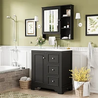 30-inch bathroom vanity with sink, modern elegant bathroom storage cabinet with 3 drawers and adjustable shelves