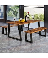 Sugift Solid Acacia Wood Patio Bench Dining Bench Seating Chair