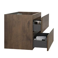 Wall mount cabinet Without basin, Walnut color, With two drawers, Pre-assembled