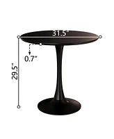 Black circular dining table, 31.5" tulip dining table, kitchen dining table for 2-4 people, Mdf tabletop and base, and 2 black Pu black metal leg