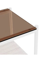 Streamdale Furniture Set of 2 Rectangle End Table, Tempered Glass Tabletop with Mdf layer, Modern Table for Living Room