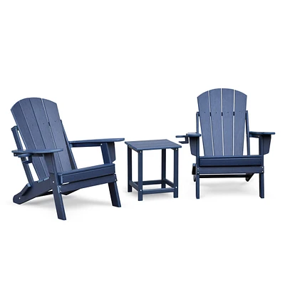 Simplie Fun Folding Outdoor Adirondack Chair Set of 2 and Table Set, Hdpe All