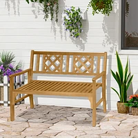 Simplie Fun 4FT Wooden Outdoor Garden Bench for 2, Portable Folding Loveseat 2-Seater Chair with Backrest, Armrests and Slat Seat, Natural