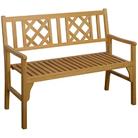 Streamdale Furniture 4FT Wooden Outdoor Garden Bench for 2, Portable Folding Loveseat 2-Seater Chair with Backrest, Armrests and Slat Seat, Natural