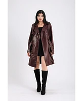 Furniq Uk Women's Genuine Leather Trench Coat