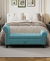 64.5" Bed Bench for Bed Room Nails Tufted Chaise of Lounge with Storage Velvet Upholstery Lake Blue