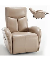 Streamdale Furniture Brown Leatheraire Swivel and Rocker Power Recliner Chair with Lumbar Support, Max Swivel Degree 270, Heavy Duty Motion Mechanism