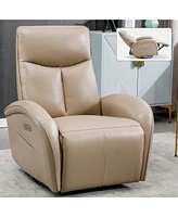 Streamdale Furniture Brown Leatheraire Swivel and Rocker Power Recliner Chair with Lumbar Support, Max Swivel Degree 270, Heavy Duty Motion Mechanism