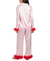 Linea Donatella Women's Marabou Faux-Fur Trimmed Pajama Set