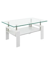 Simplie Fun Rectangle Coffee Table, Tempered Glass Tabletop with Mdf Layer, Modern Table for Living Room, Transparent Glass