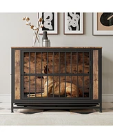 Streamdale Furniture Dog Crate Furniture, Wooden Dog Crate Table, 38.9" Dog Kennel with 2 Sliding Doors and Thick Iron Door Frame, Decorative Pet Crat