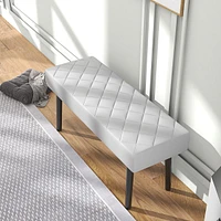 Modern Ottoman Bench, 39.4" Faux Leather Upholstered End of Bed Bench with Metal Legs and Padded Seat, Rectangular Entryway Bench, Gray