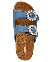 Anne Klein Women's Happy Double Band Embellished Buckle Footbed Sandals