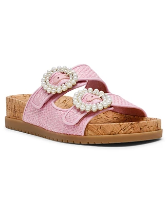 Anne Klein Women's Happy Double Band Embellished Buckle Footbed Sandals