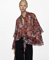 Mango Women's Ruffled Paisley Print Blouse