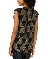 Vince Camuto Women's Metallic-Print V-Neck Flutter-Sleeve Top