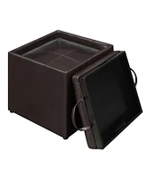 Convenience Concepts 17.5" Faux Leather Park Avenue Ottoman with Stool and Tray