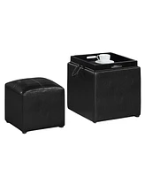 Convenience Concepts 17.5" Faux Leather Park Avenue Ottoman with Stool and Tray