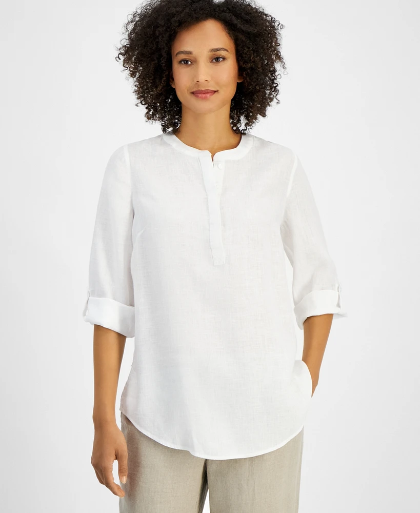 Charter Club Women's Linen 3/4-Sleeve Tunic Top, Exclusively at Macy's