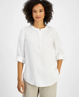 Charter Club Women's Linen 3/4-Sleeve Tunic Top, Exclusively at Macy's