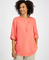 Charter Club Women's Linen 3/4-Sleeve Tunic Top, Exclusively at Macy's