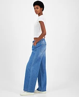 Indigo Rein Juniors' Wide-Leg Drawstring-Waist Jeans