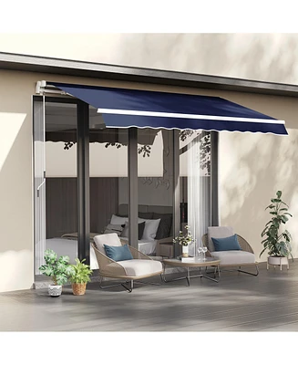 Simplie Fun 10' x 8' Retractable Awning, Patio Awnings, Sunshade Shelter w/ Manual Crank Handle, Uv & Water