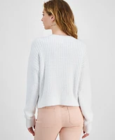 Hippie Rose Juniors' Ribbed Eyelash Drop-Shoulder Sweater