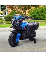 6V Electric Motorcycle for Kids, Dirt Bike, Battery-Powered Ride-On Toy Off-Road Street Bike with Pedal, Headlights, and Training Wheels, Blue