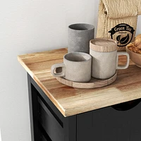 Rolling Kitchen Island Cart, Bar Serving Cart, Compact Trolley on Wheels with Wood Top, Shelves & Drawers for Home Dining Area, Black