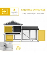 58" Rabbit Hutch, Wooden Bunny Hutch, Guinea Pig Cage, Small Animal Enclosure with Run Area, Removable Tray, Asphalt Roof, Lockable Doors and Ram