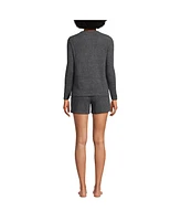 Lands' End Women's Cozy Brushed Rib 2 Piece Pajama Set - Long Sleeve Top and Shorts