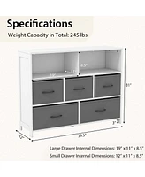 Costway -Drawer Dresser for Bedroom Chest of Drawers with 2 Large Fabric Bins