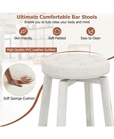 26" Swivel Bar Stool Set of 2 Upholstered Counter Height Rubber Wood Frame