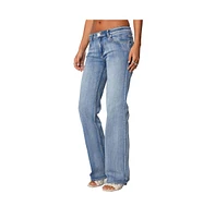 Edikted Women's Boot Cut Washed Low Rise Jeans - Blue