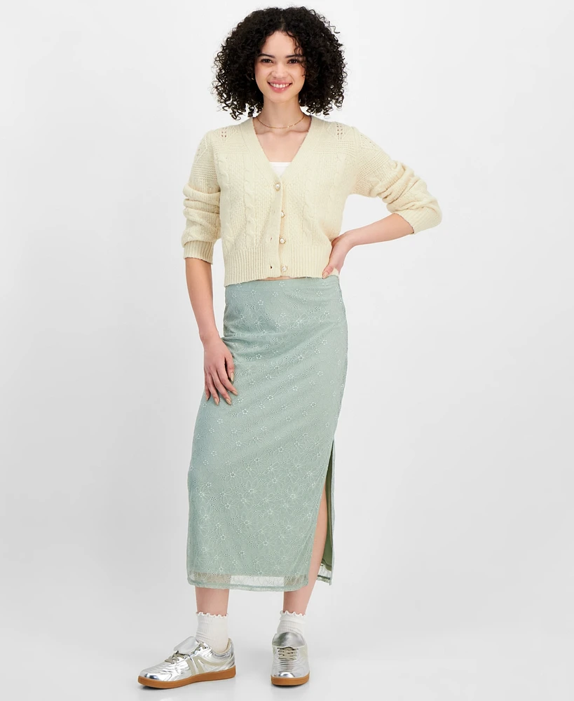 Self Esteem Juniors' Lace Pull-On Midi Skirt