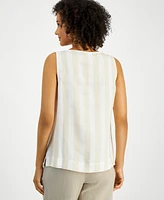 Charter Club Women's 100% Linen Embellished Striped Tank Top, Exclusively at Macy's