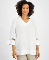 Charter Club Women's 100% Linen Woven 3/4-Sleeve Top, Exclusively at Macy's