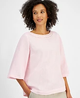 Charter Club Women's Linen Woven Flounce-Sleeve Top, Exclusively at Macy's