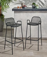 Modern Matte Black Iron Barstools With Mesh Seating (Set Of 2)
