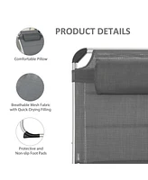 Foldable Outdoor Chaise Lounge Chair, 5-Level Reclining Camping Tanning Chair with Aluminum Frame, Padding, and Headrest for Beach, Yard, Patio, Pool,