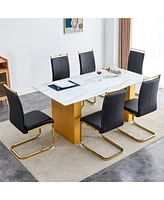 Simplie Fun Table and chair set.Large modern rectangular table with 0.4 inch patterned glass tabletop and large Mdf table legs.Comes with 6 chairs wit