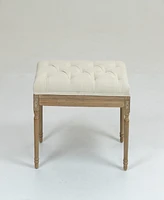 Simplie Fun Traditional Rectangle Tufted Ottoman Bench in Beige Linen Look Fabric, For the Living Room and Bedroom