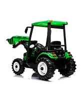 Streamdale Furniture Pedal Tractors with Working Loader and Backhoe Digger, Kids' Ride on Car Toys 24V Battery Powered Electric Vehicles with Trailer,