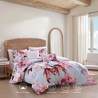 Bebejan Blooming Peonies Bedding 5 Piece Queen Size Reversible Comforter Set