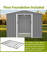 8x6 Ft Outdoor Tool Storage Shed with Metal Foundation & Lockable Doors, All Weather Metal Sheds for Garden, Patio, Backyard, Lawn, Gray
