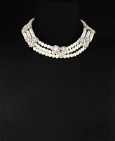 Charter Club Silver-Tone Pave & Imitation Pearl Cluster Triple-Row Collar Necklace, 17" + 2" extender, Exclusively at Macy's